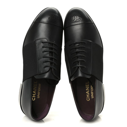 Chanel Calfskin Elastic Lace Up Cap Toe CC Loafers 39 Black 2 of 9