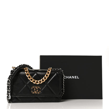 Chanel Shiny Goatskin Quilted Chanel 19 Wallet On Chain WOC Black 13 of 13