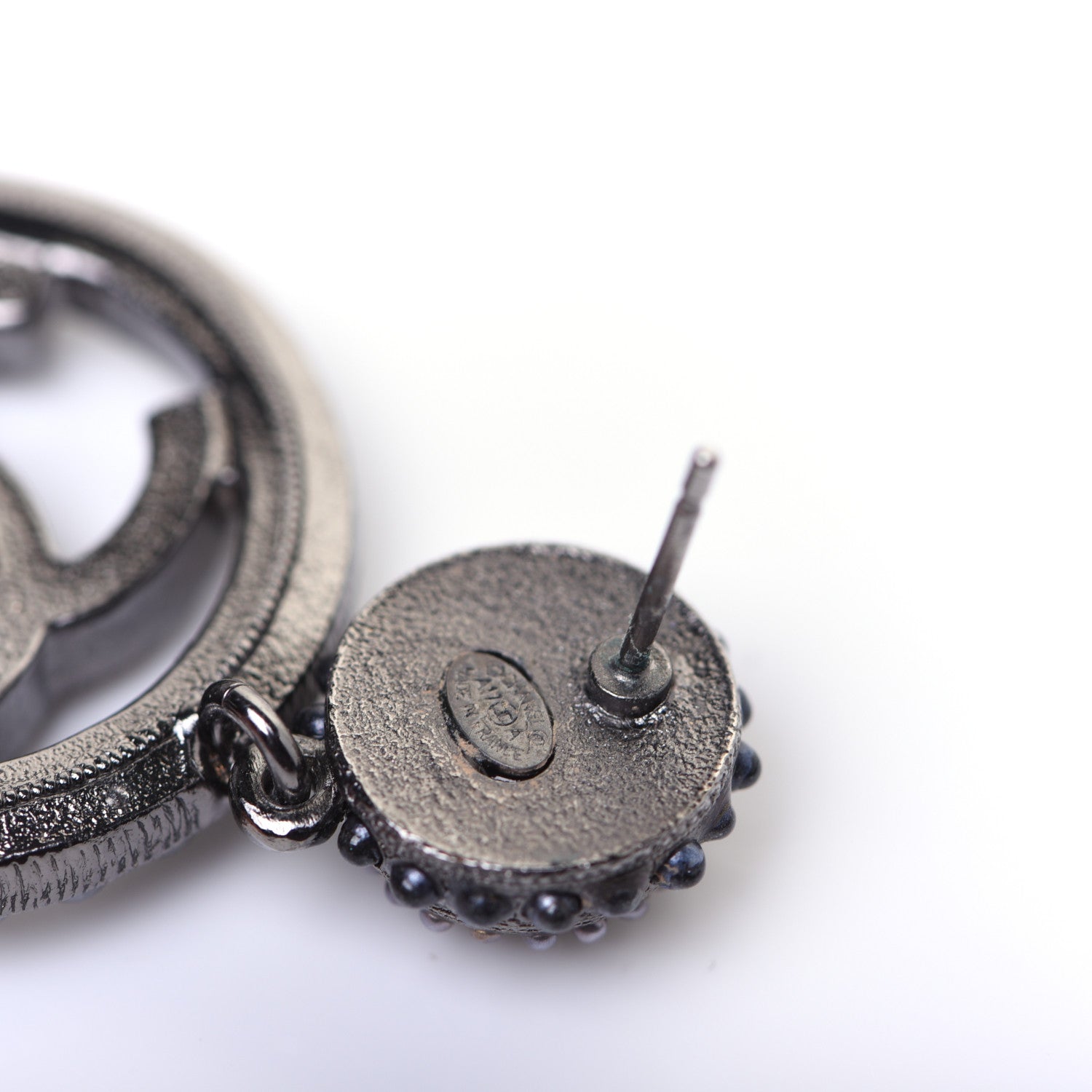 Chanel Ruthenium Beaded CC Drop Earrings Dark Grey 3 of 9