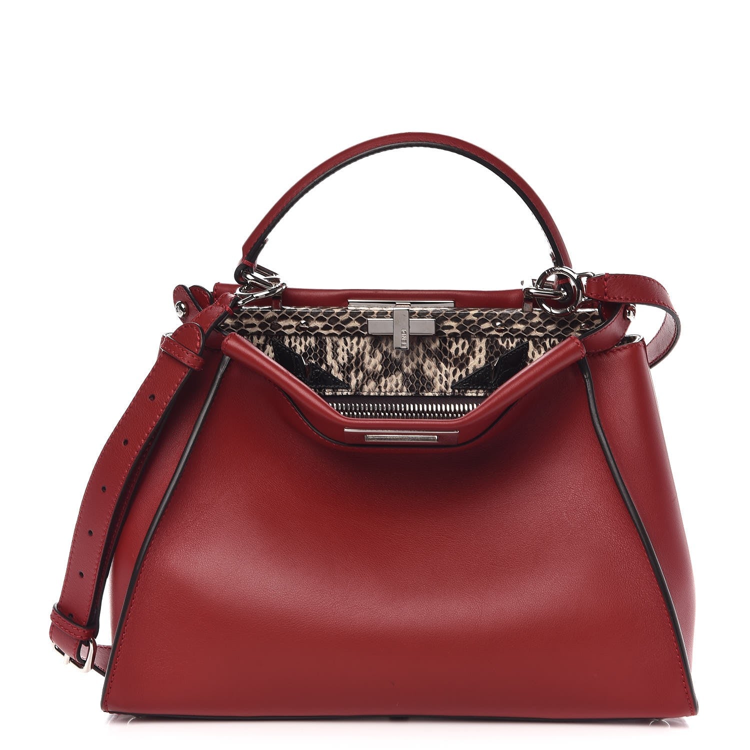 Fendi Vitello Seta Elaphe Crocodile Monster Eyes Medium Peekaboo Iconic Satchel Ribes Naturale 1 of 7