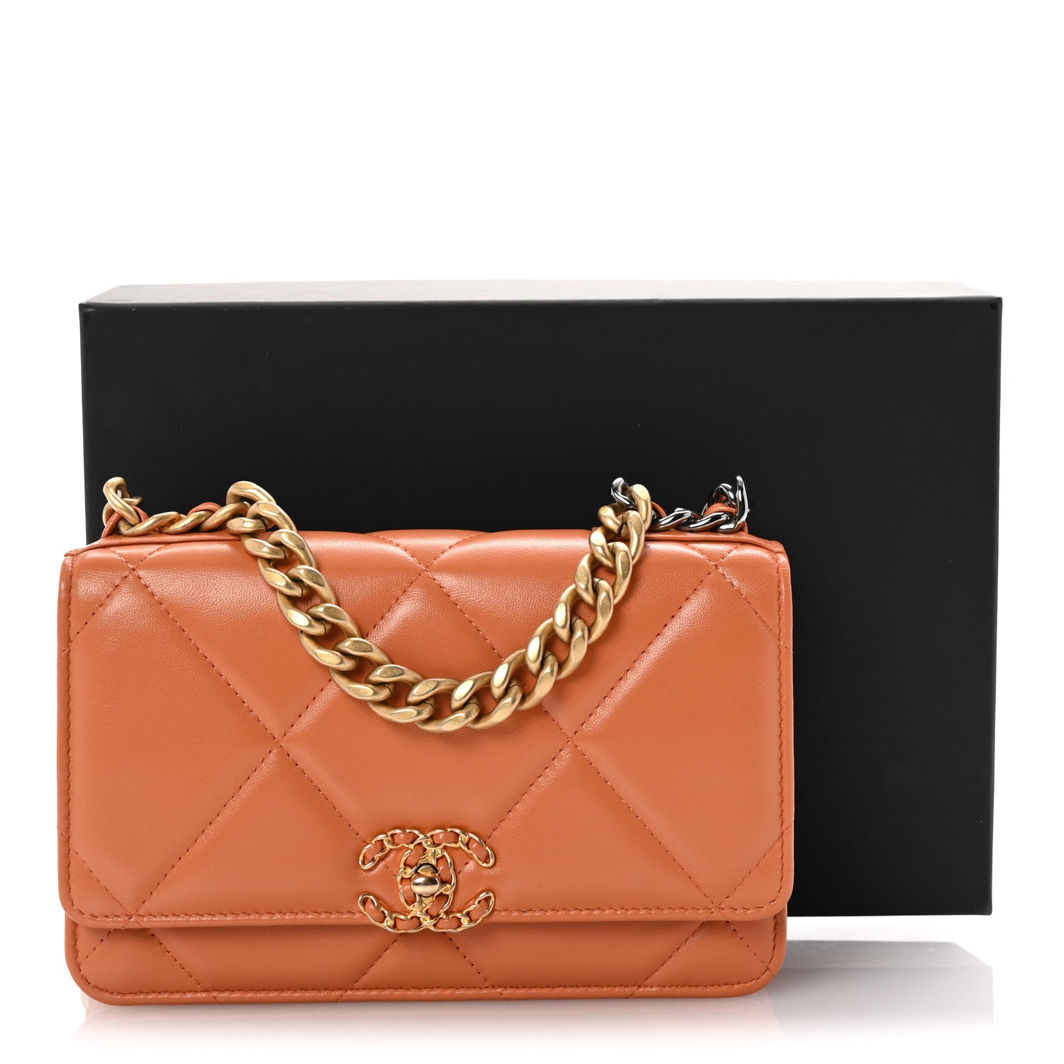 Chanel Lambskin Quilted Chanel 19 Wallet On Chain WOC Orange