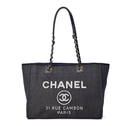 Chanel Denim Small Deauville Tote Dark Blue 1 of 19