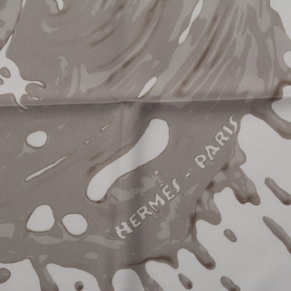 Hermes Silk Peinture Fraiche 90 White Sepia 3 of 7