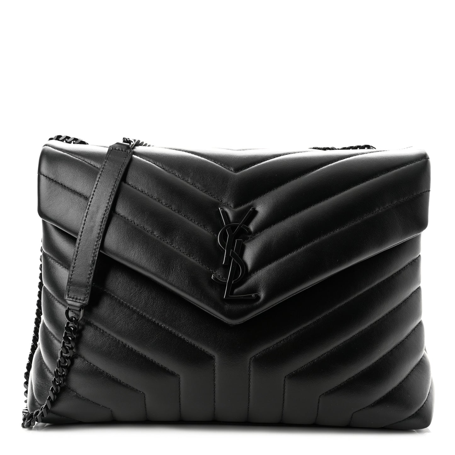 Calfskin Y Quilted Monogram Monochrome Medium Loulou Chain Satchel Black