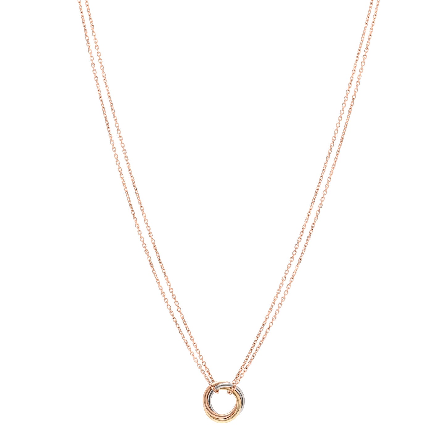 18K Pink Yellow White Gold Trinity Double Chain Pendant Necklace