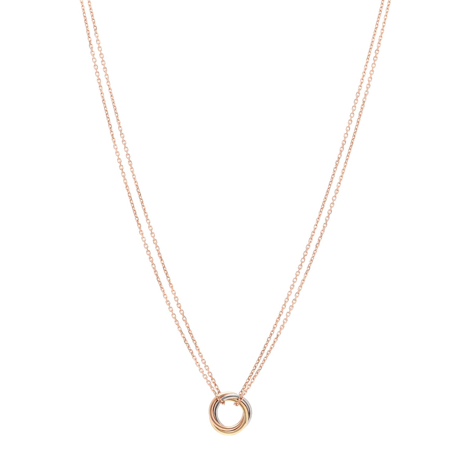 Cartier 18K Pink Yellow White Gold Trinity Double Chain Pendant Necklace 1 of 5