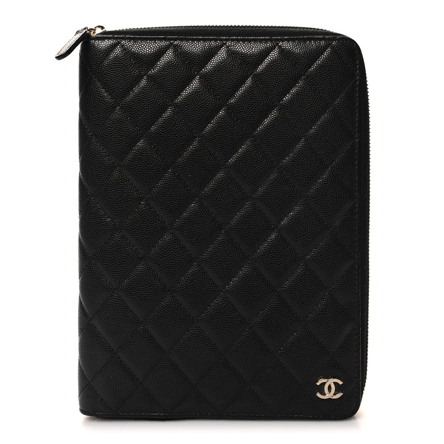 Caviar Quilted Zip Around Notebook Agenda Cover Black
