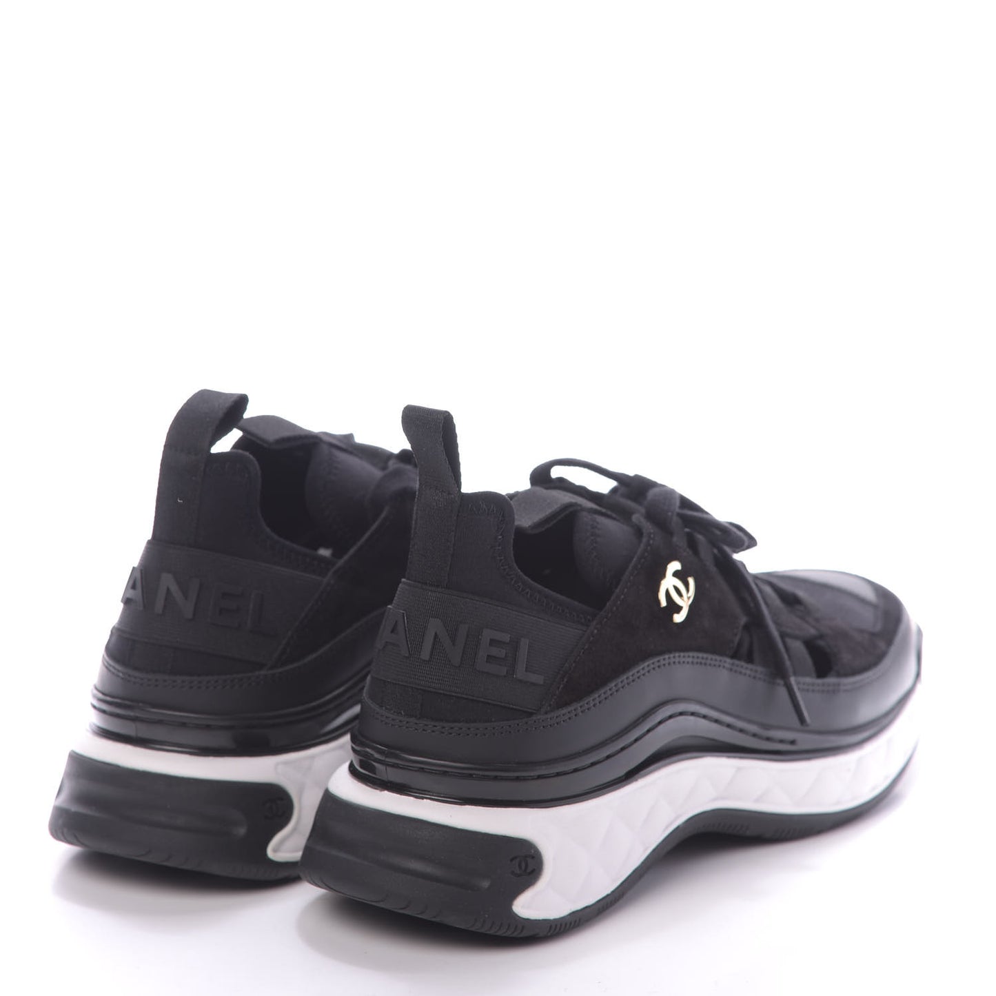 Fabric Calfskin Suede CC Sneakers 37.5 Black