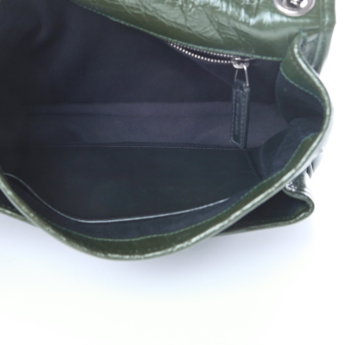 Crinkled Calfskin Matelasse Monogram Medium Niki Chain Satchel Military Olive