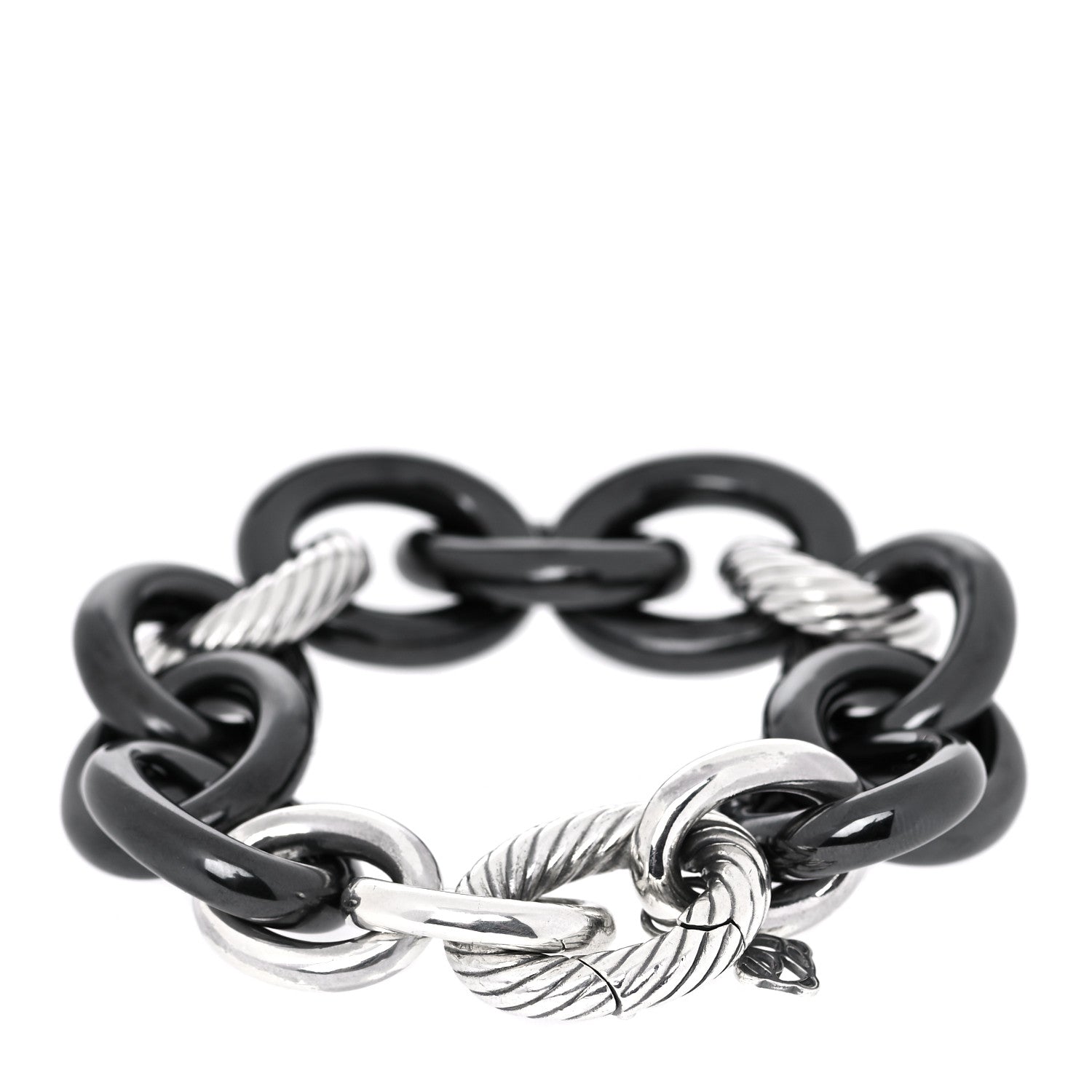 David Yurman Sterling Silver Black Ceramic 17mm Extra Large Oval Link Bracelet 3 of 6