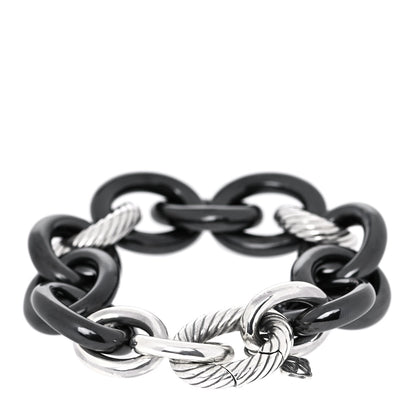 David Yurman Sterling Silver Black Ceramic 17mm Extra Large Oval Link Bracelet 3 of 6