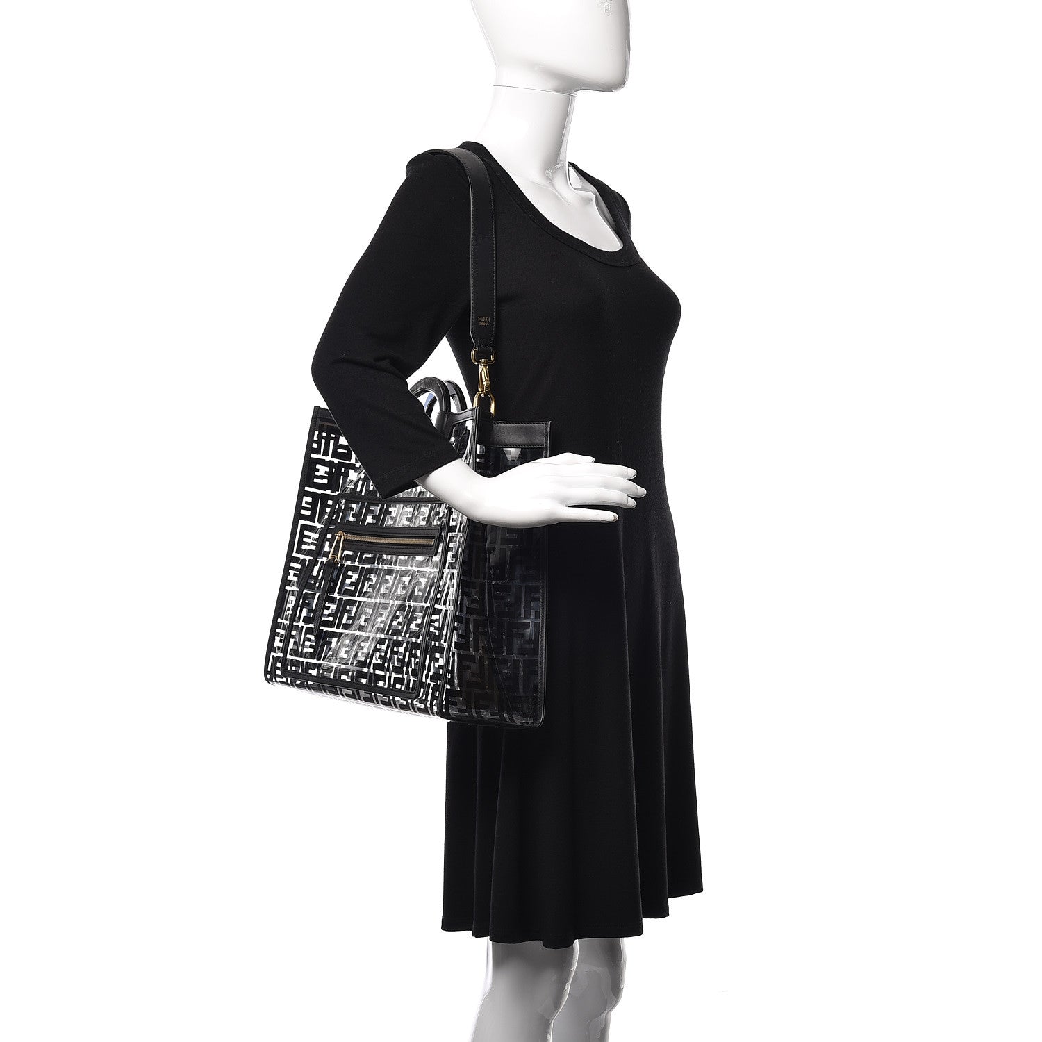 Fendi TPU FF Vitello Century Plexiglass Medium Runaway Shopper Tote Black 2 of 9