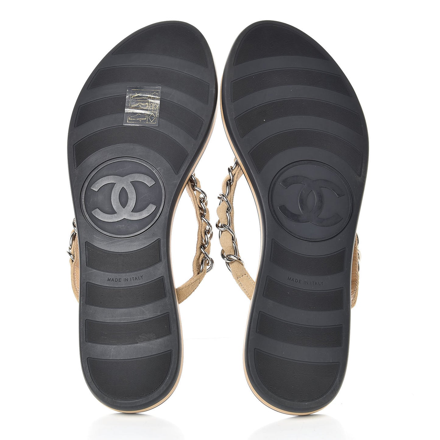Suede Calfskin Quilted Chain Thong Sandals 38 Beige