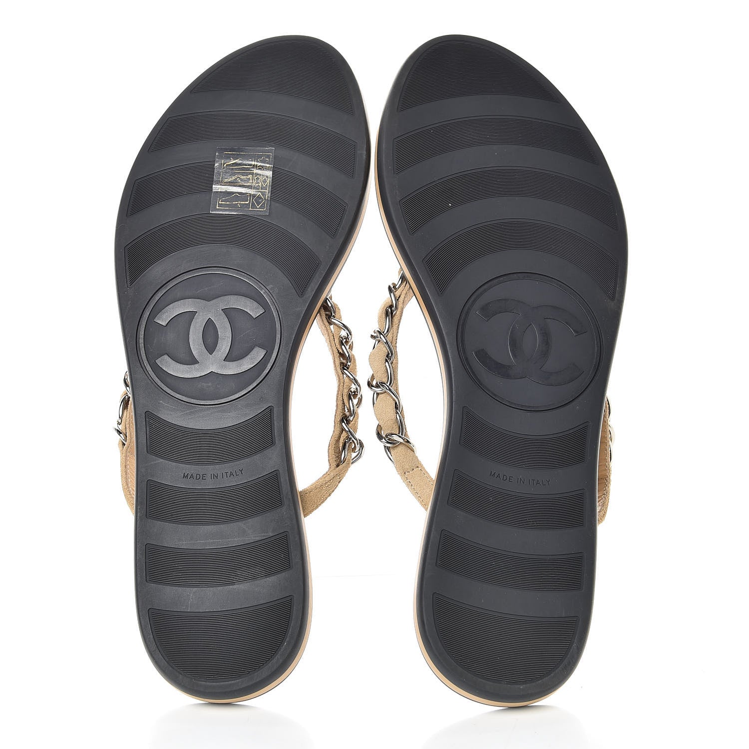 Chanel Suede Calfskin Quilted Chain Thong Sandals 38 Beige 5 of 7