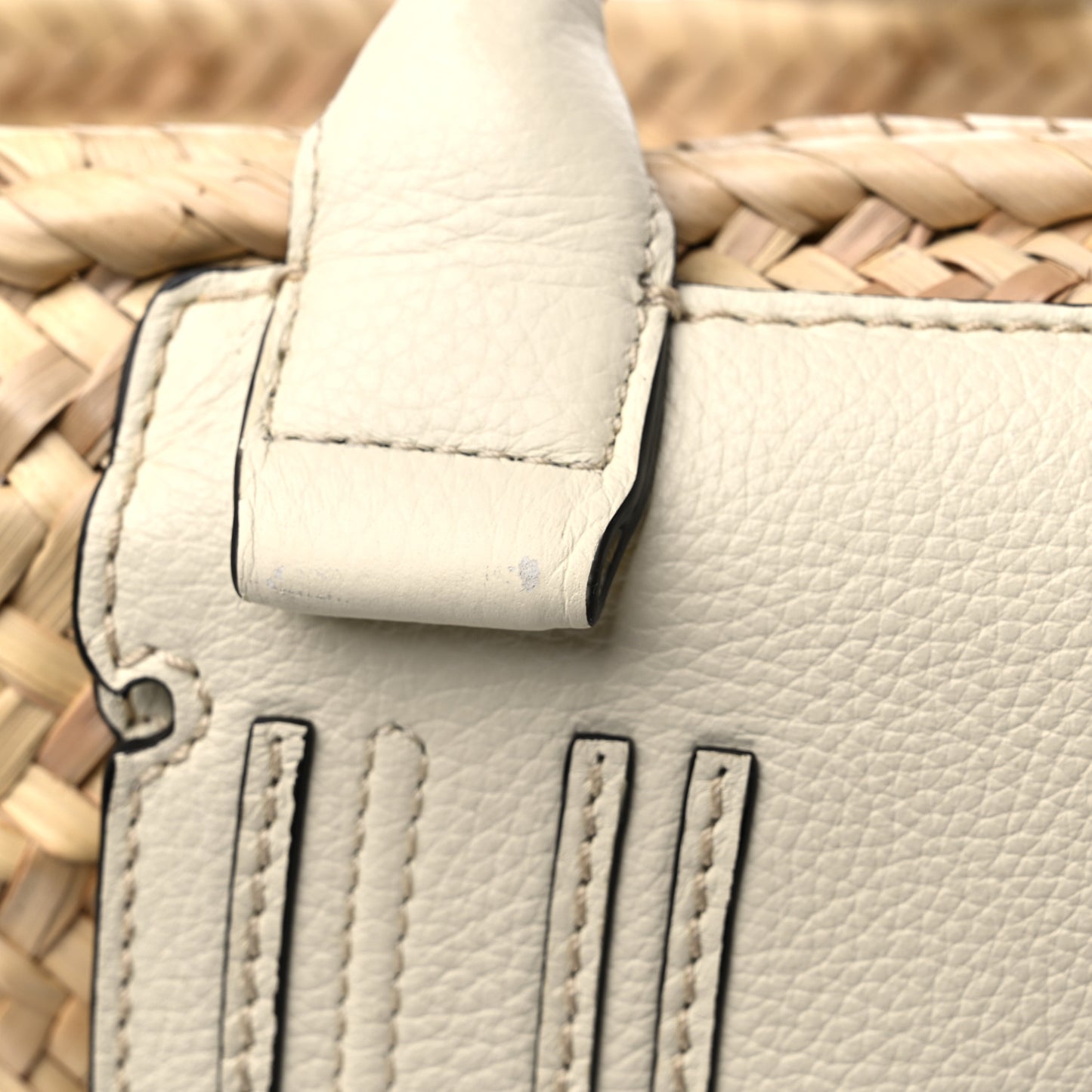 Raffia Small Grain Calfskin Medium Marcie Basket White