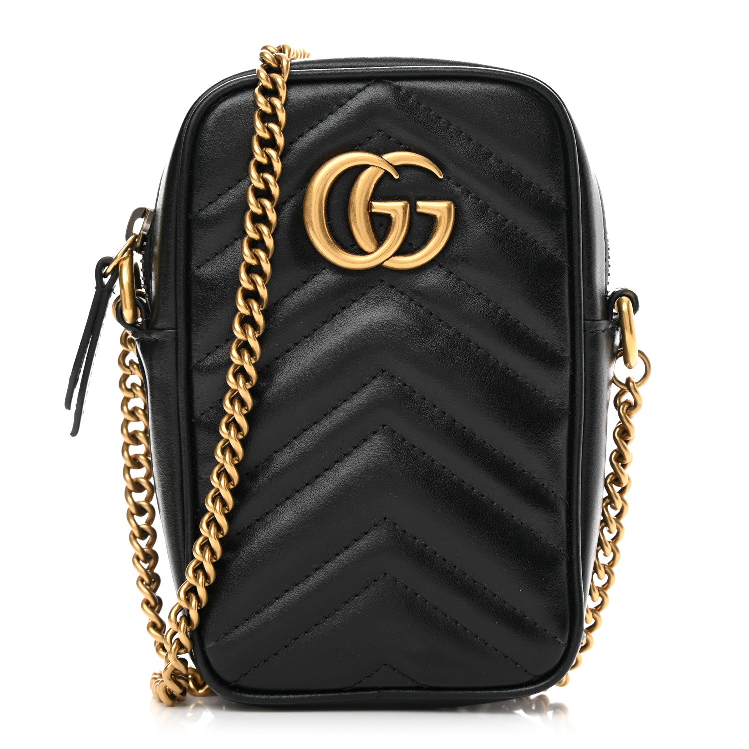 Gucci Calfskin Matelasse Mini GG Marmont Crossbody Bag Black 1 of 11