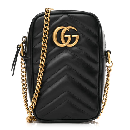 Gucci Calfskin Matelasse Mini GG Marmont Crossbody Bag Black 1 of 11