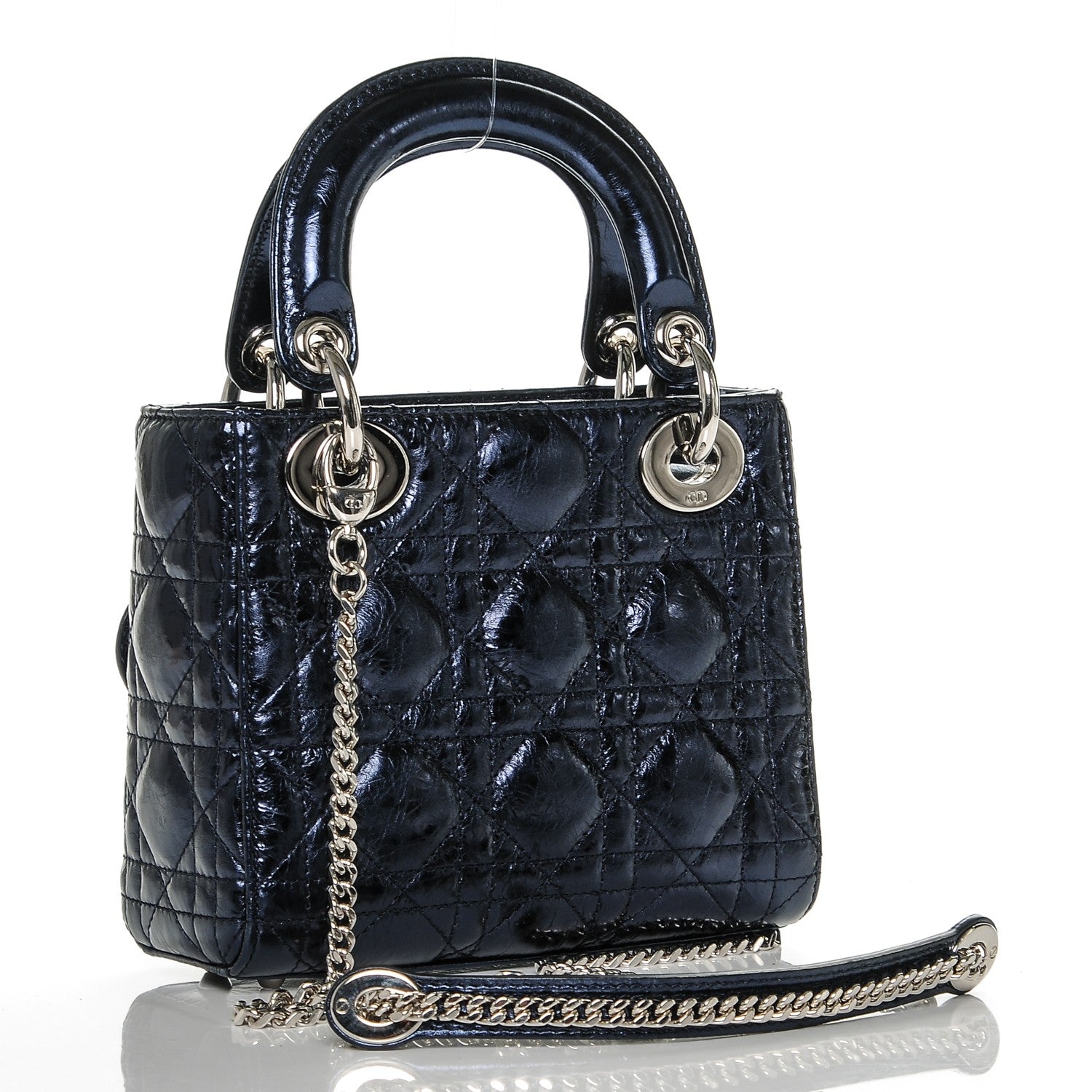 Christian Dior Metallic Calfskin Cannage Mini Lady Dior Marine 3 of 6