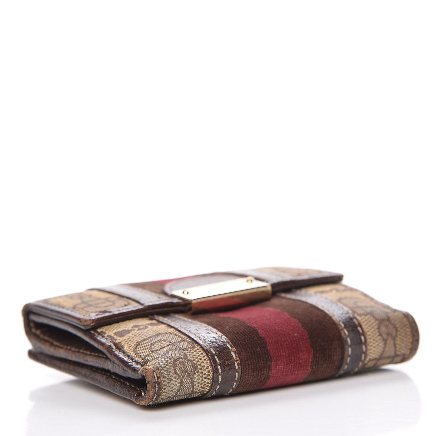 Horsebit Canvas Treasure Compact Wallet Dark Brown