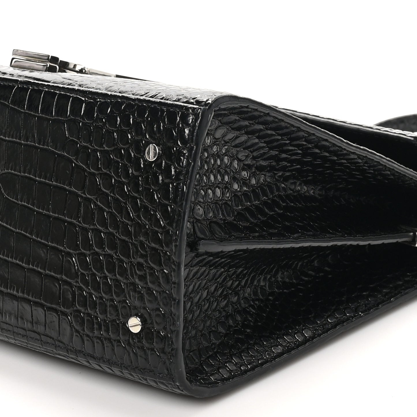 Calfskin Crocodile Embossed Medium Classic Monogram Cassandra Top Handle Black Rouge Legion