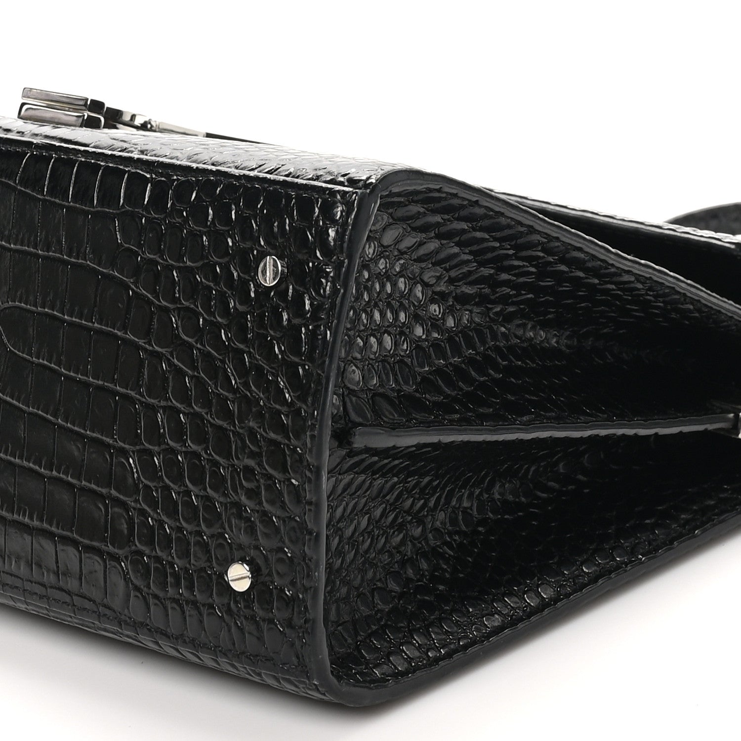 Saint Laurent Calfskin Crocodile Embossed Medium Classic Monogram Cassandra Top Handle Black Rouge Legion 9 of 9