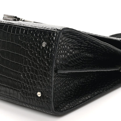 Saint Laurent Calfskin Crocodile Embossed Medium Classic Monogram Cassandra Top Handle Black Rouge Legion 9 of 9