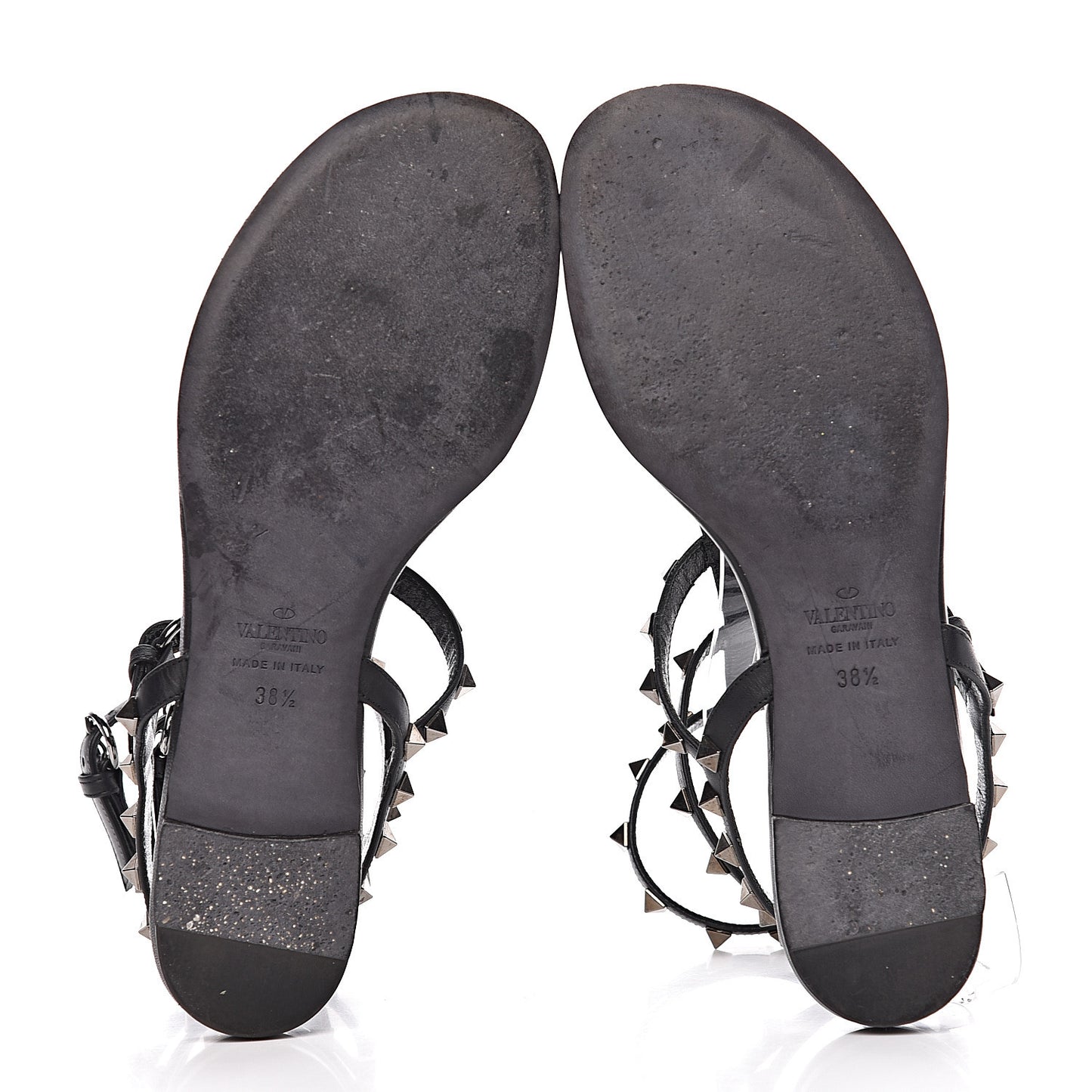 Nappa Rockstud Ankle Strap Flat Thong Sandals 38.5 Black