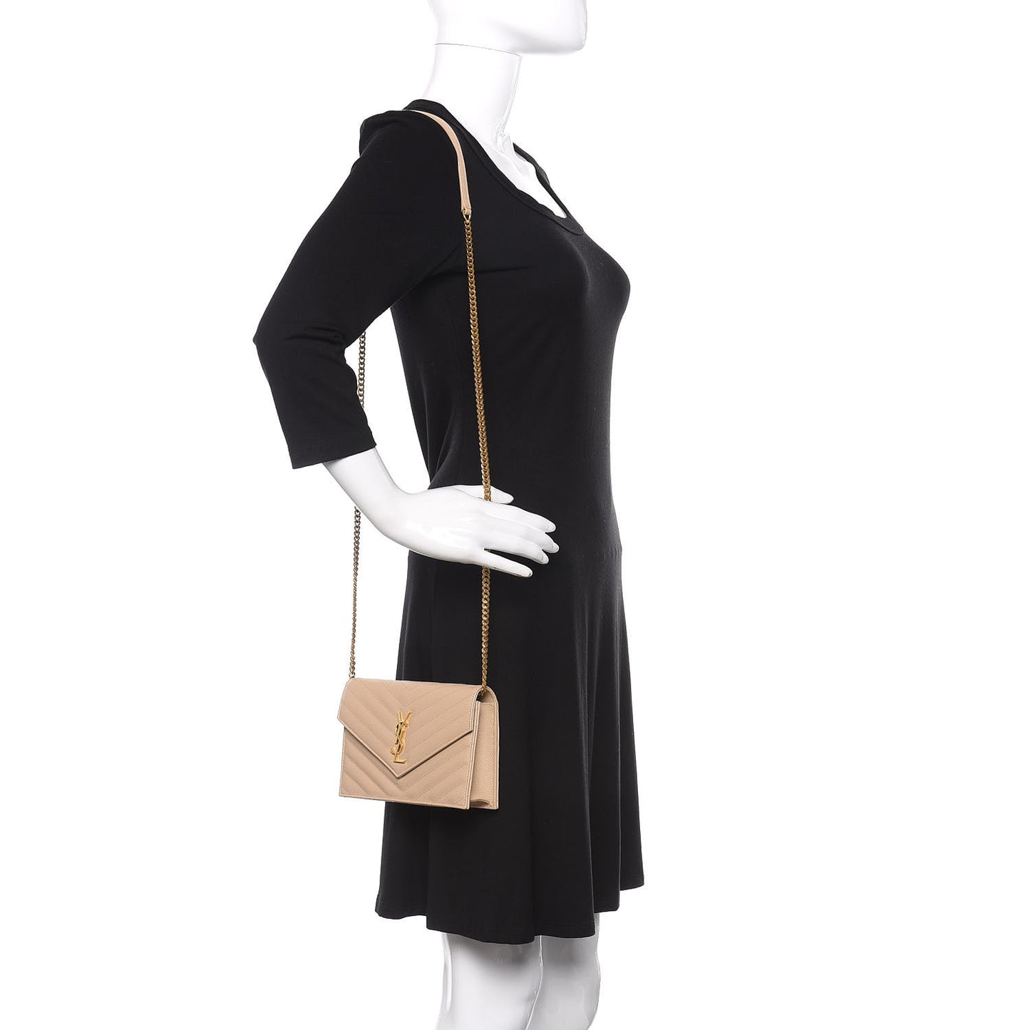 Grain De Poudre Matelasse Chevron Monogram Envelope Chain Wallet Nude Powder