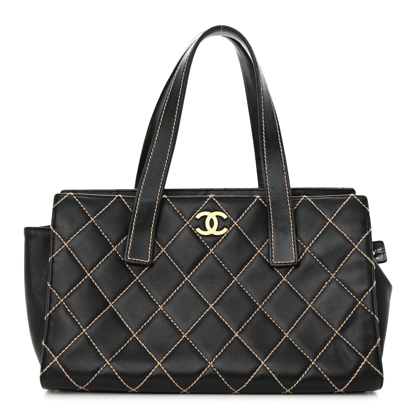 Calfskin Wild Stitch Medium Tote Black