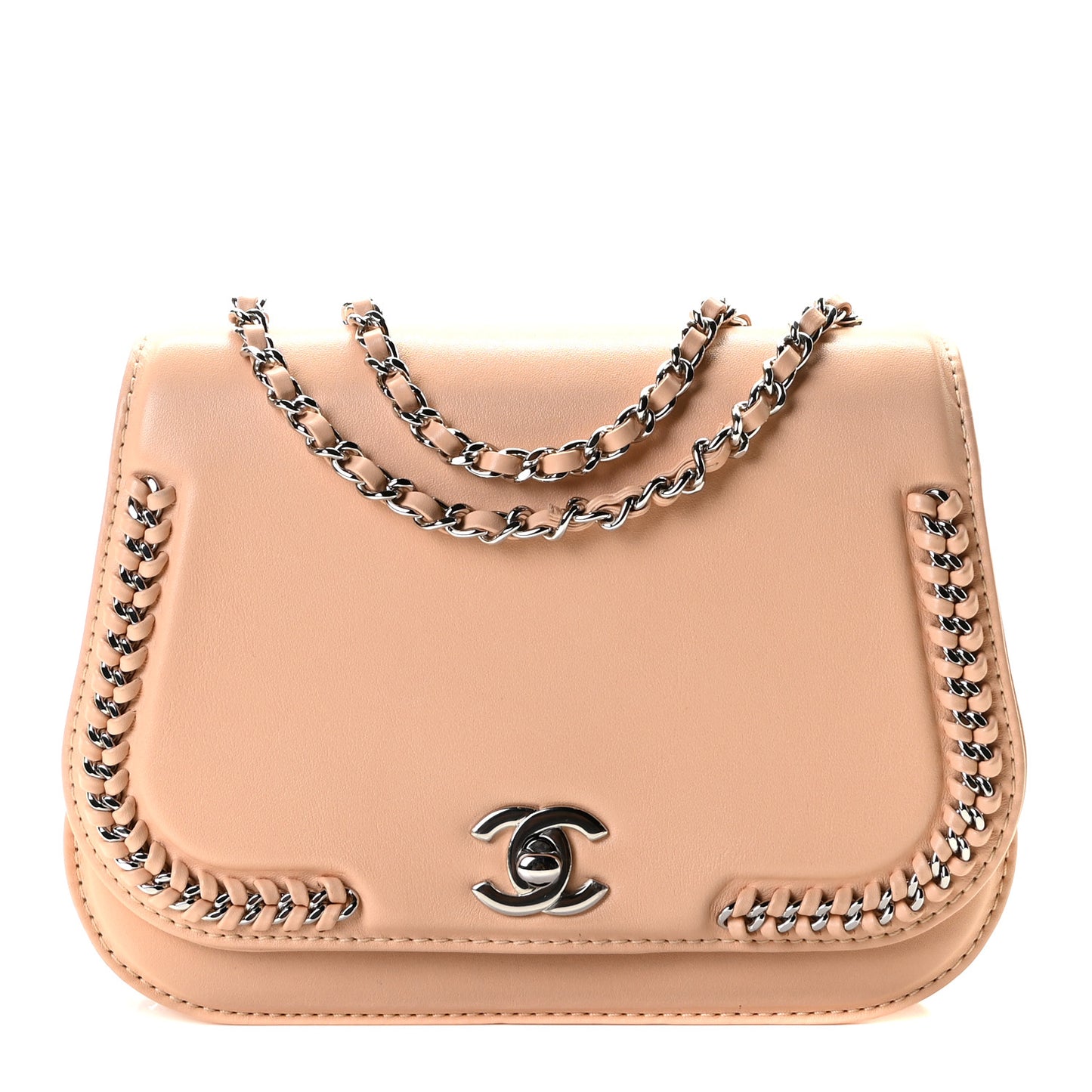 Calfskin Medium Braided Chic Flap Beige