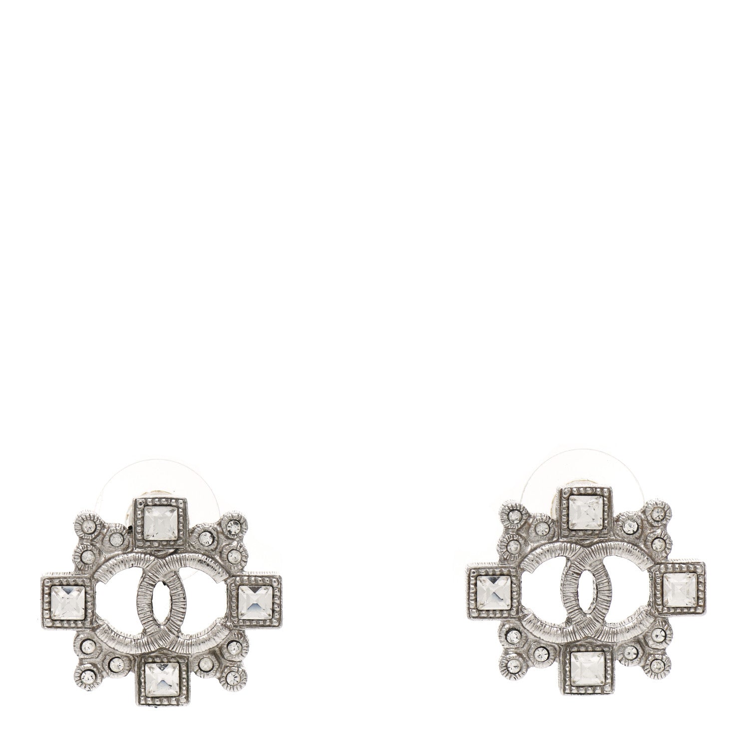 Chanel Swarovski Crystal CC Earrings Silver 1 of 4
