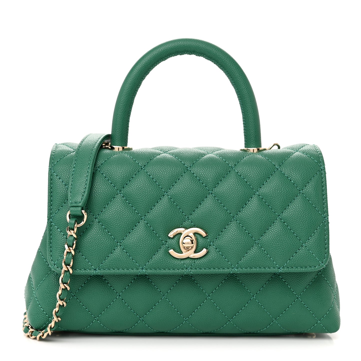 Caviar Quilted Mini Coco Handle Flap Green