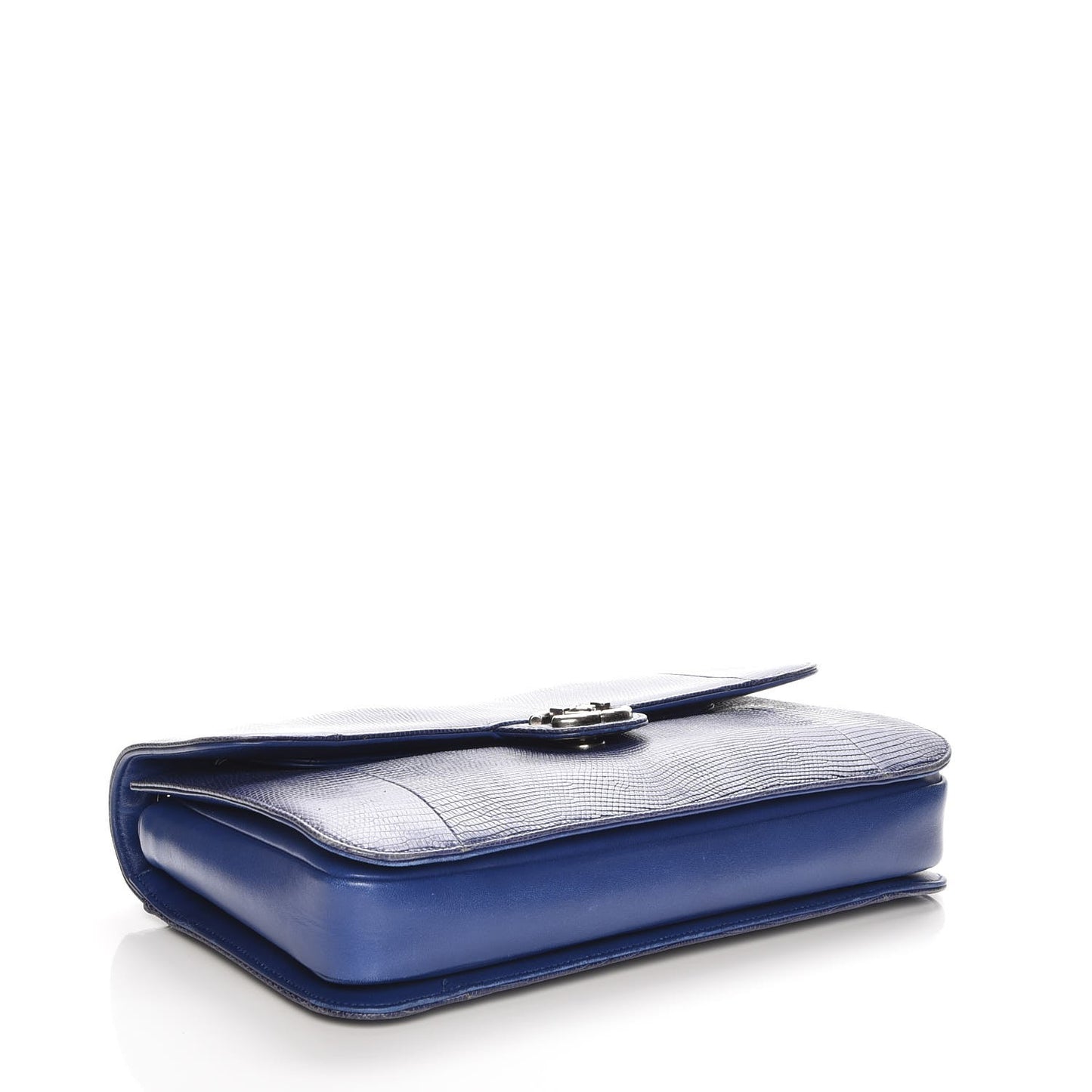 Lizard Lambskin Quilted Large Perfect Edge Flap Blue