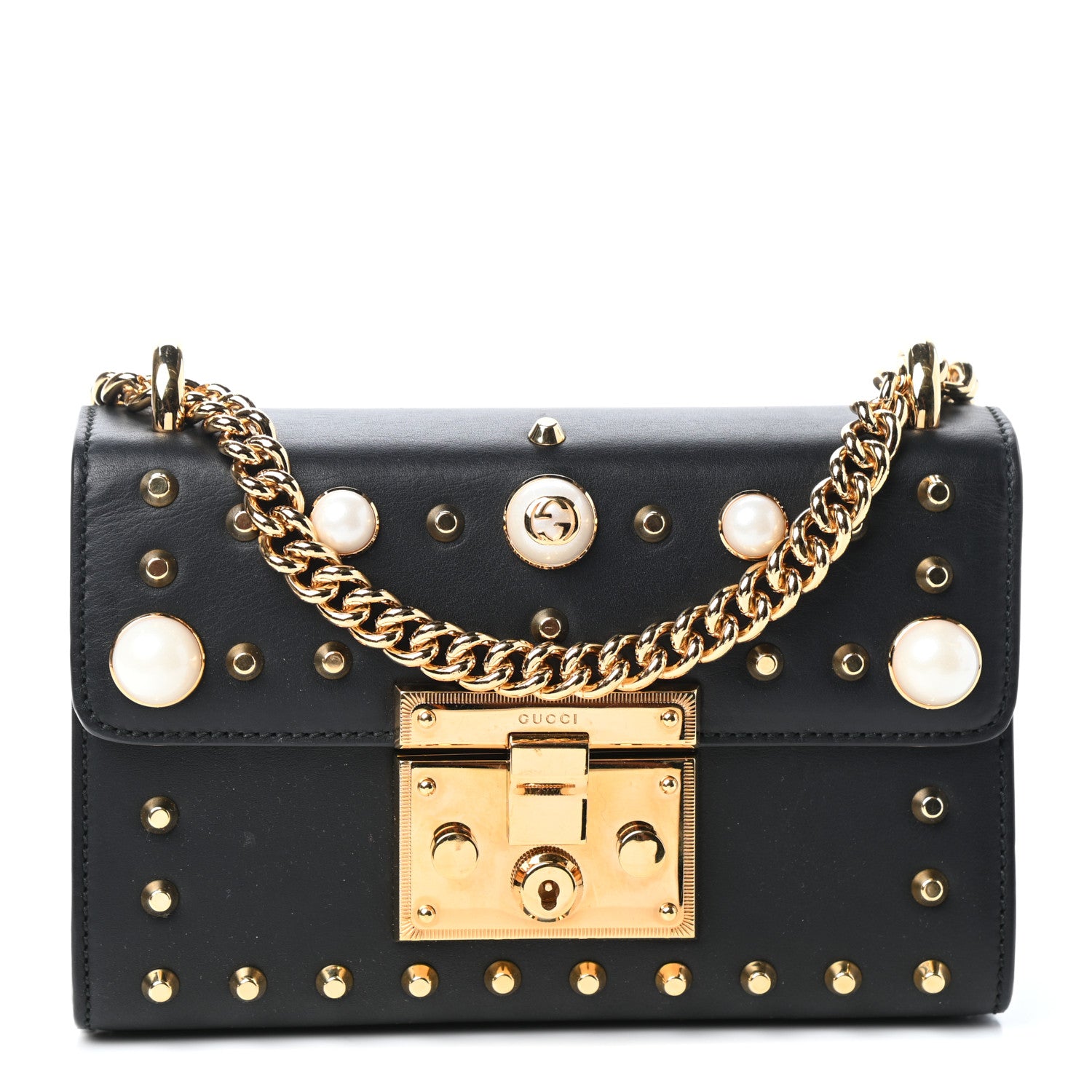 Gucci Calfskin Studded Small Padlock Shoulder Bag Black 1 of 10