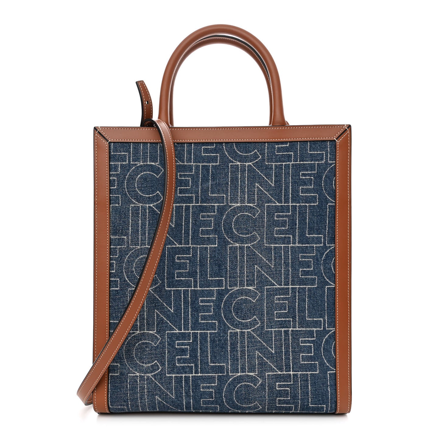 Denim All Over Print Small Vertical Cabas Navy Tan