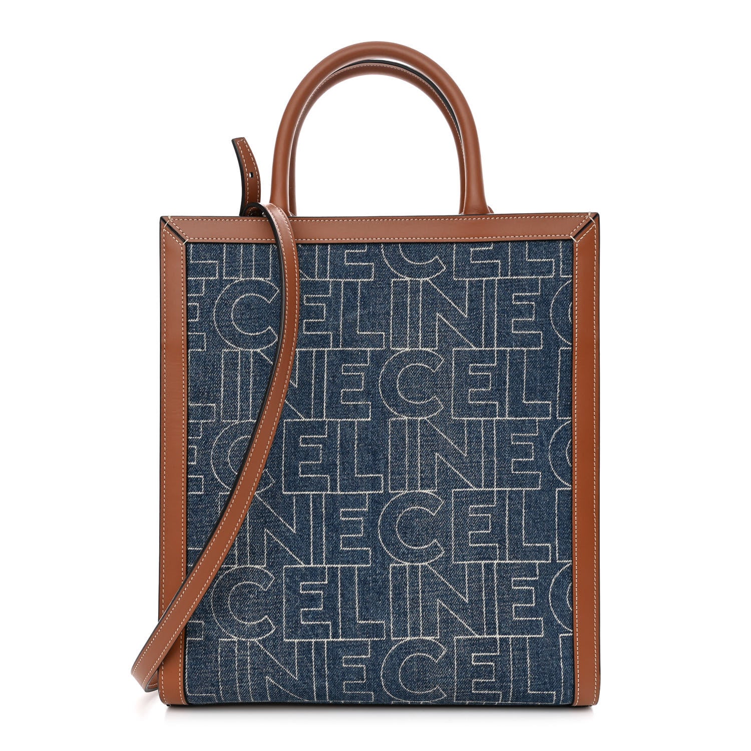 Celine Denim All Over Print Small Vertical Cabas Navy Tan 1 of 12