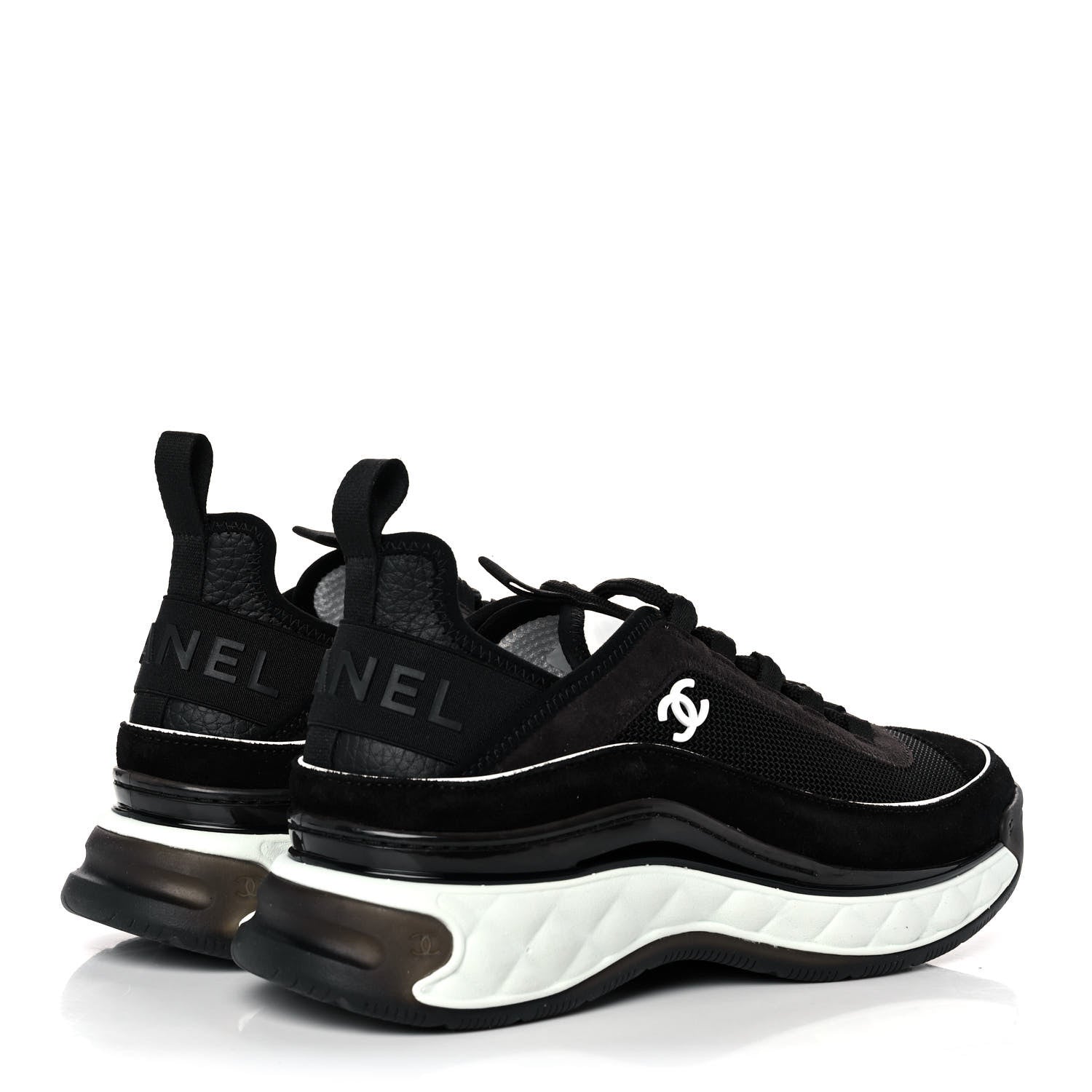 Chanel Fabric Suede CC Sneakers 38 Black Dark Grey 4 of 11