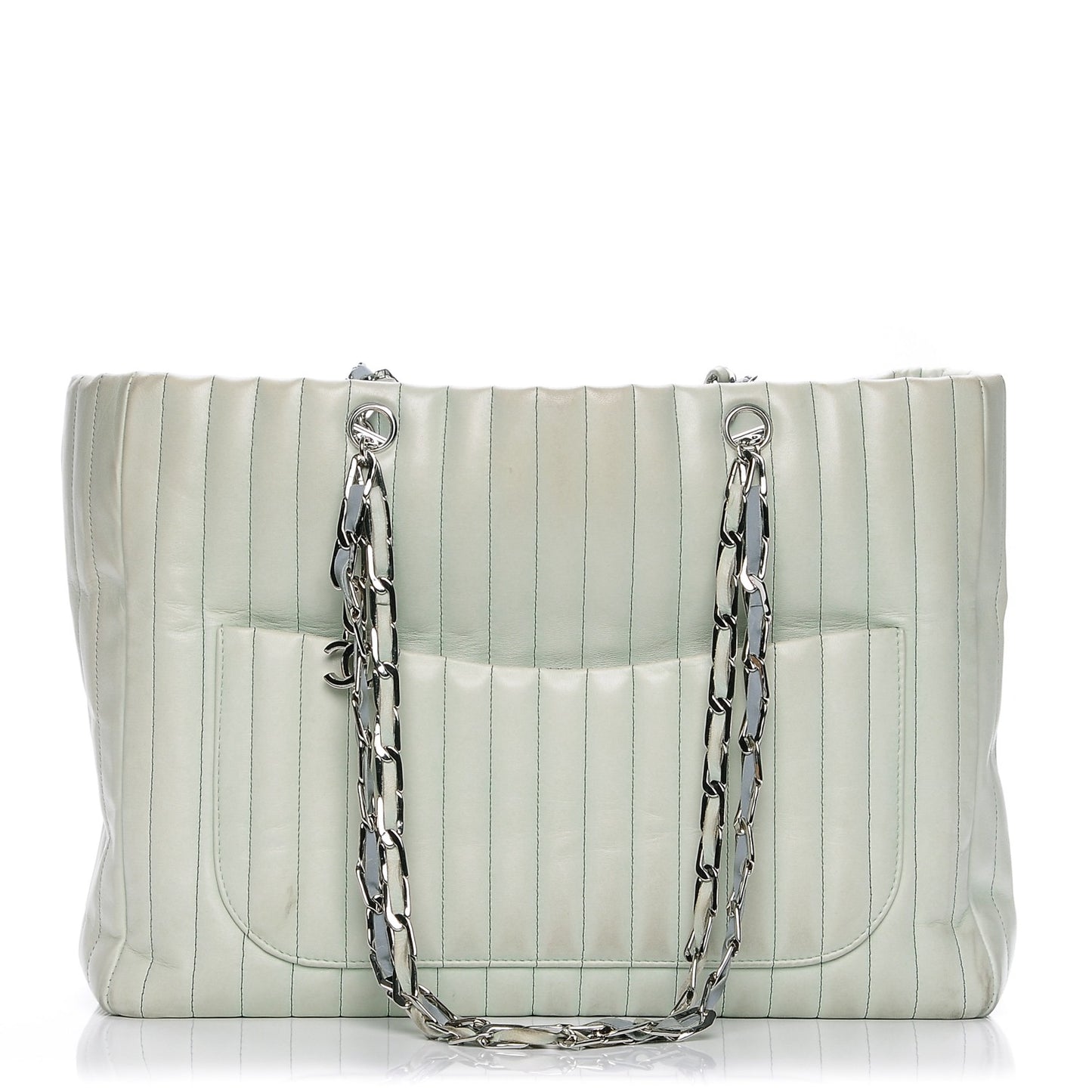 Lambskin Vertical Quilted Large Mademoiselle Tote Light Green