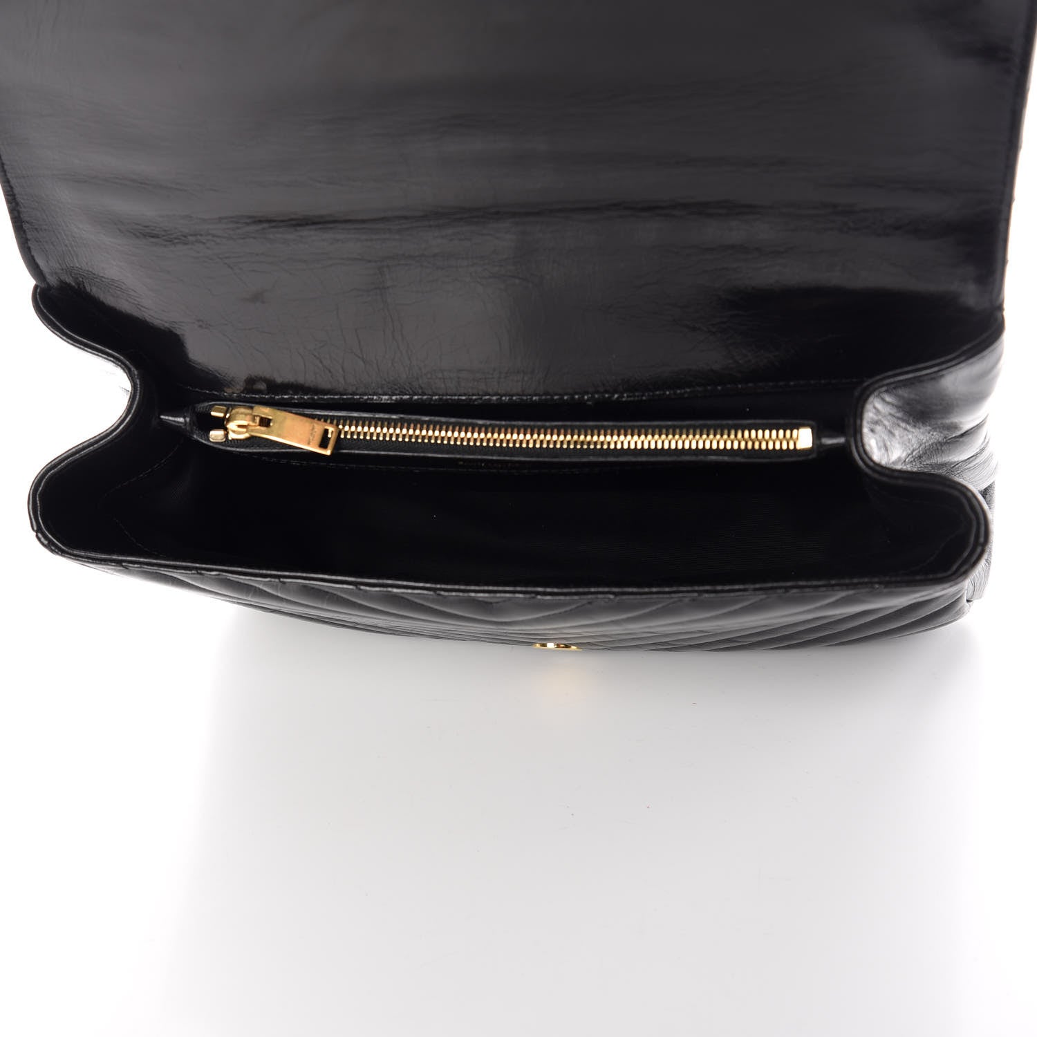 Saint Laurent Cracked Shiny Calfskin Matelasse Chevron Monogram Large College Satchel Black 7 of 12