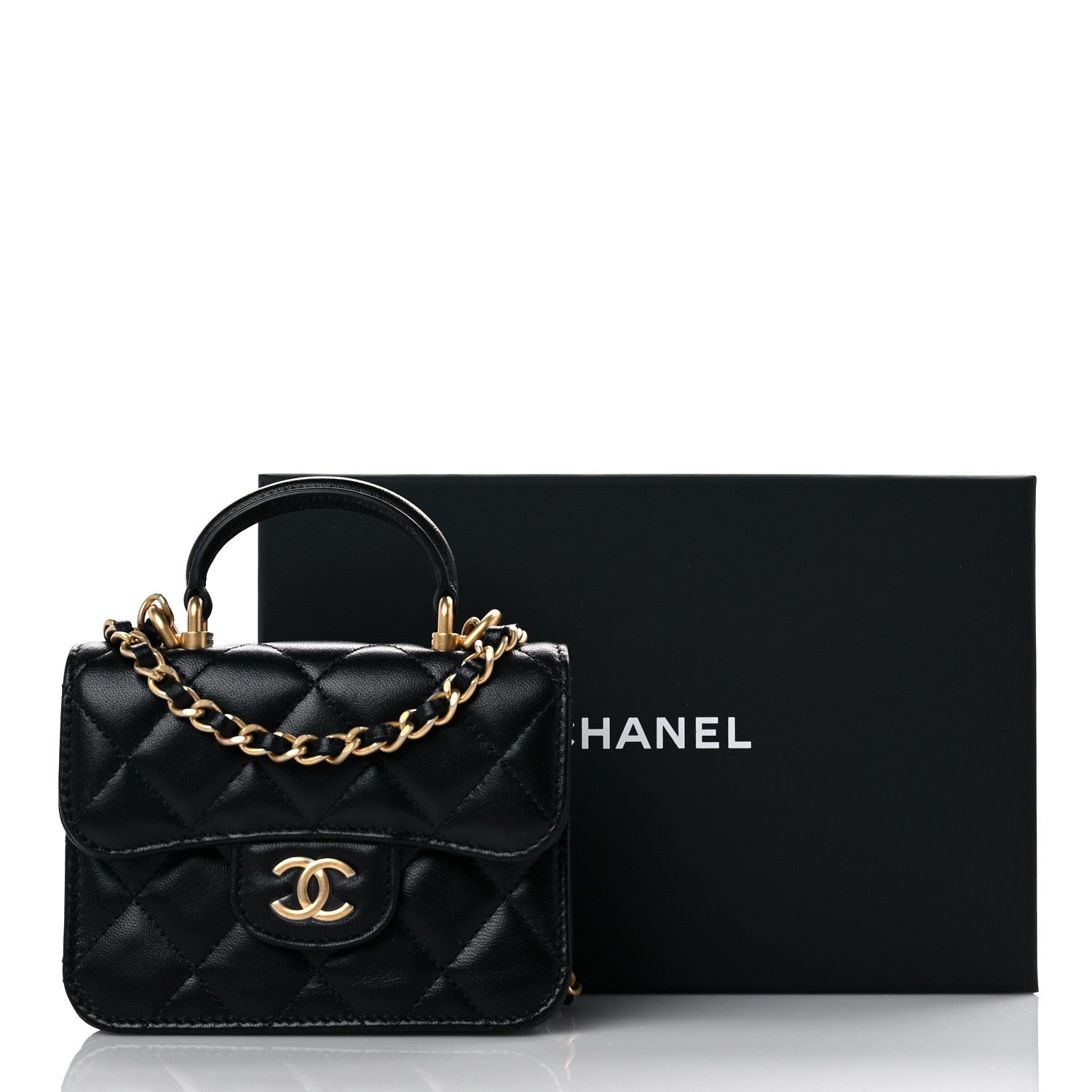 Chanel Lambskin Quilted Top Handle Flap Coin Purse With Chain Black 11 of 11