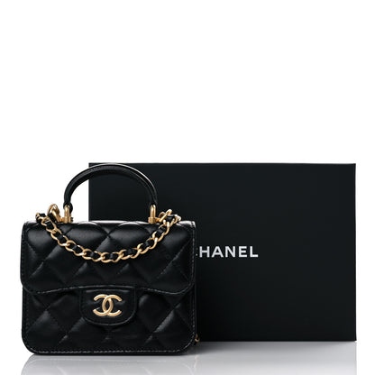 Chanel Lambskin Quilted Top Handle Flap Coin Purse With Chain Black 11 of 11