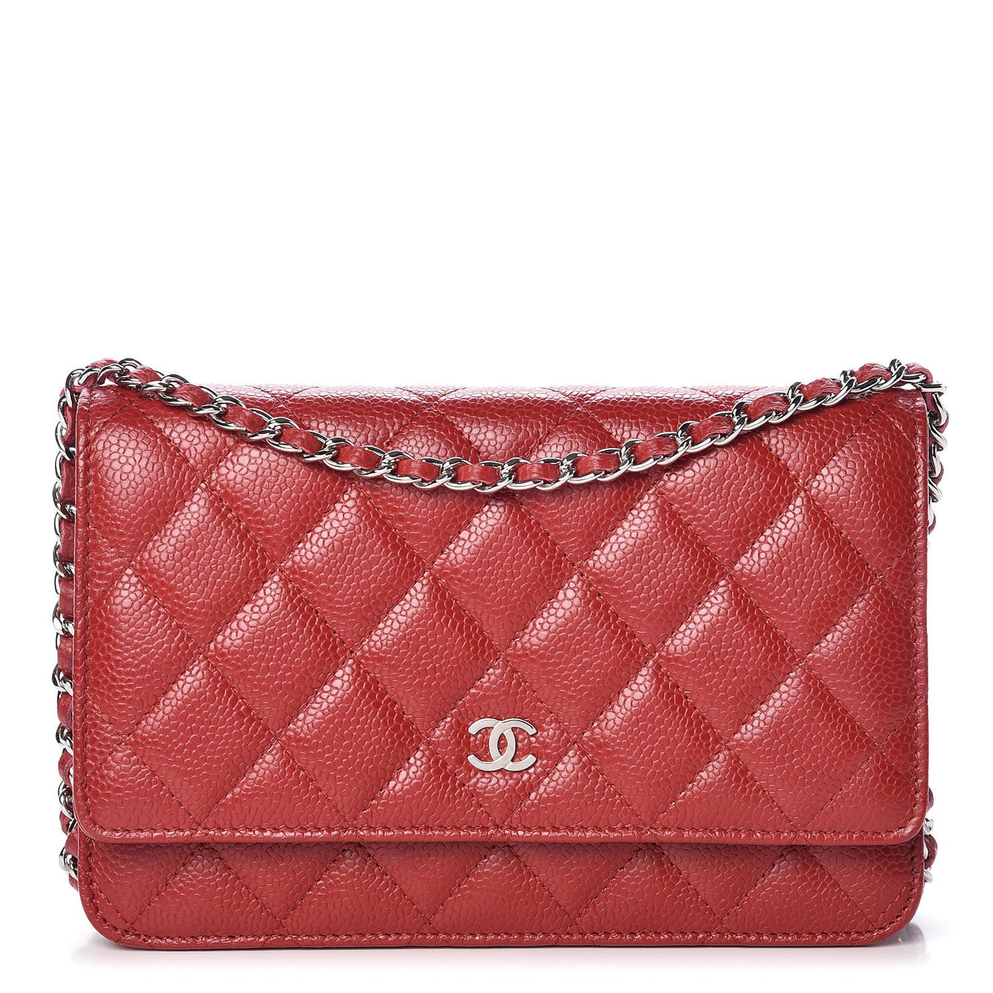 Caviar Quilted Wallet on Chain WOC Red