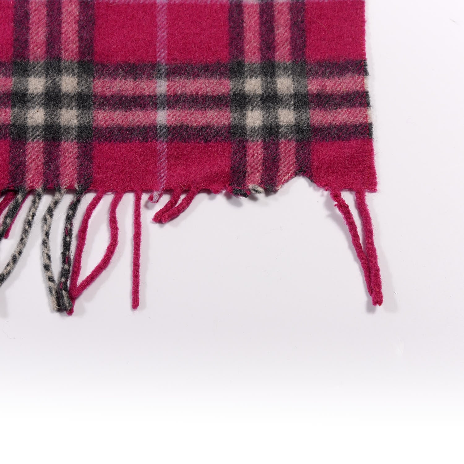 Burberry Cashmere Vintage Check Fringe Scarf Fuchsia 4 of 4