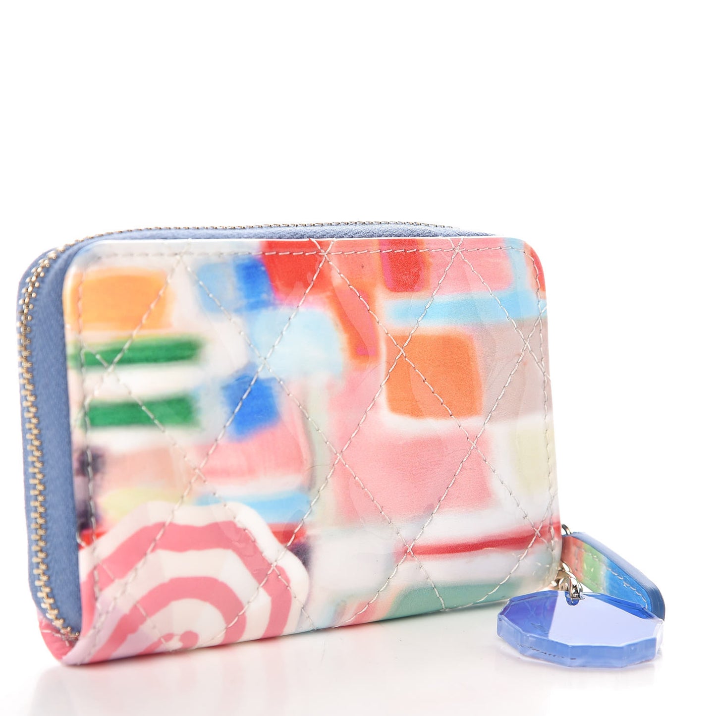 Patent Calfskin Printed Quilted Zip Coin Purse Multicolor