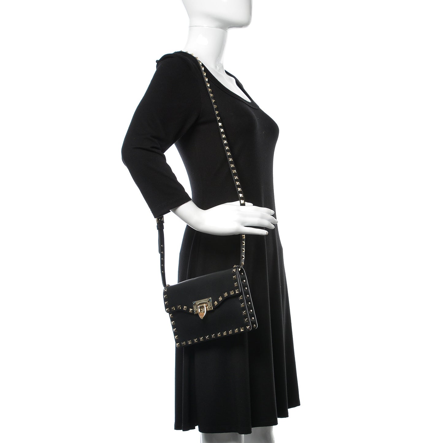 Vitello Rockstud Shoulder Flap Bag Black