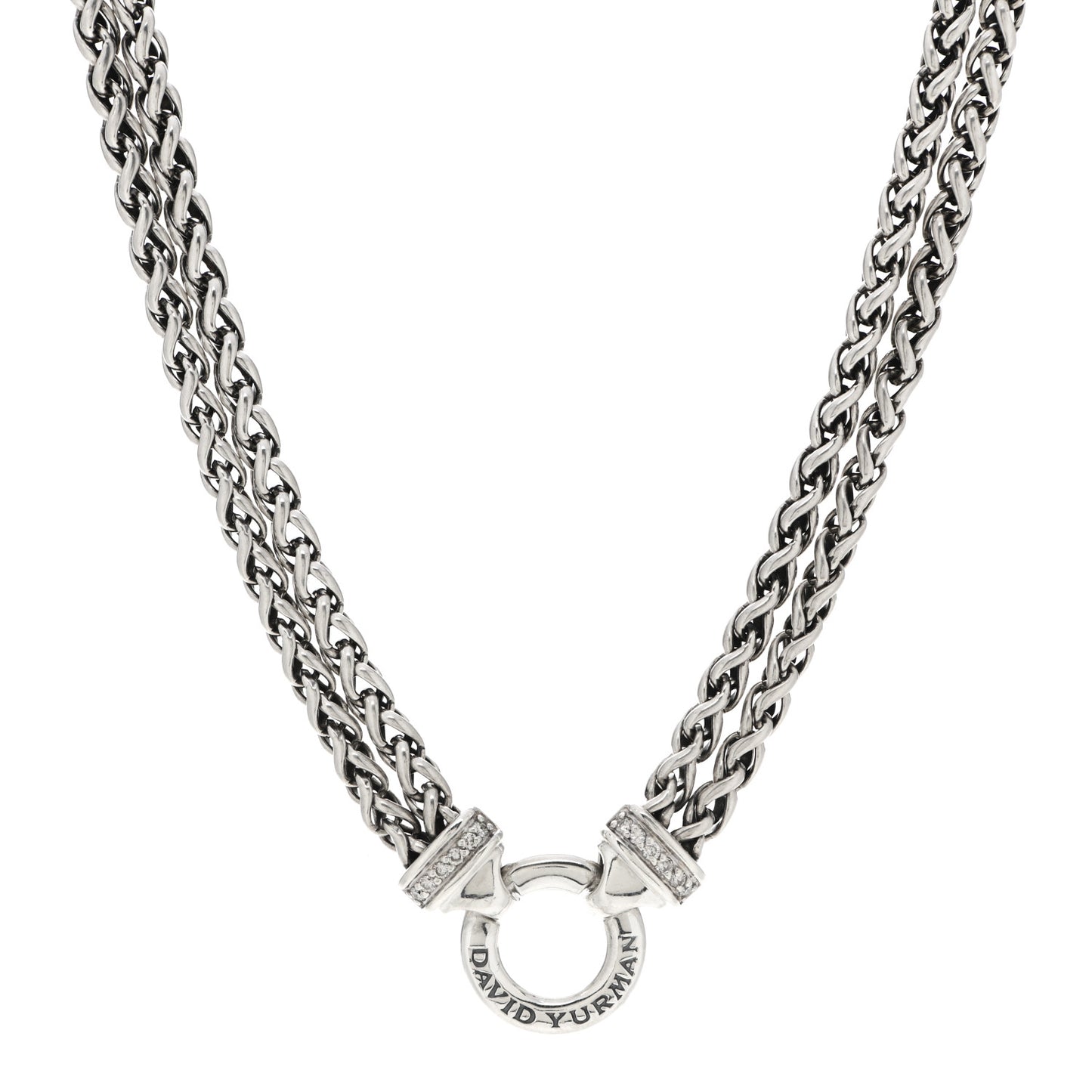 Sterling Silver Diamond 18mm Double Wheat Chain Necklace