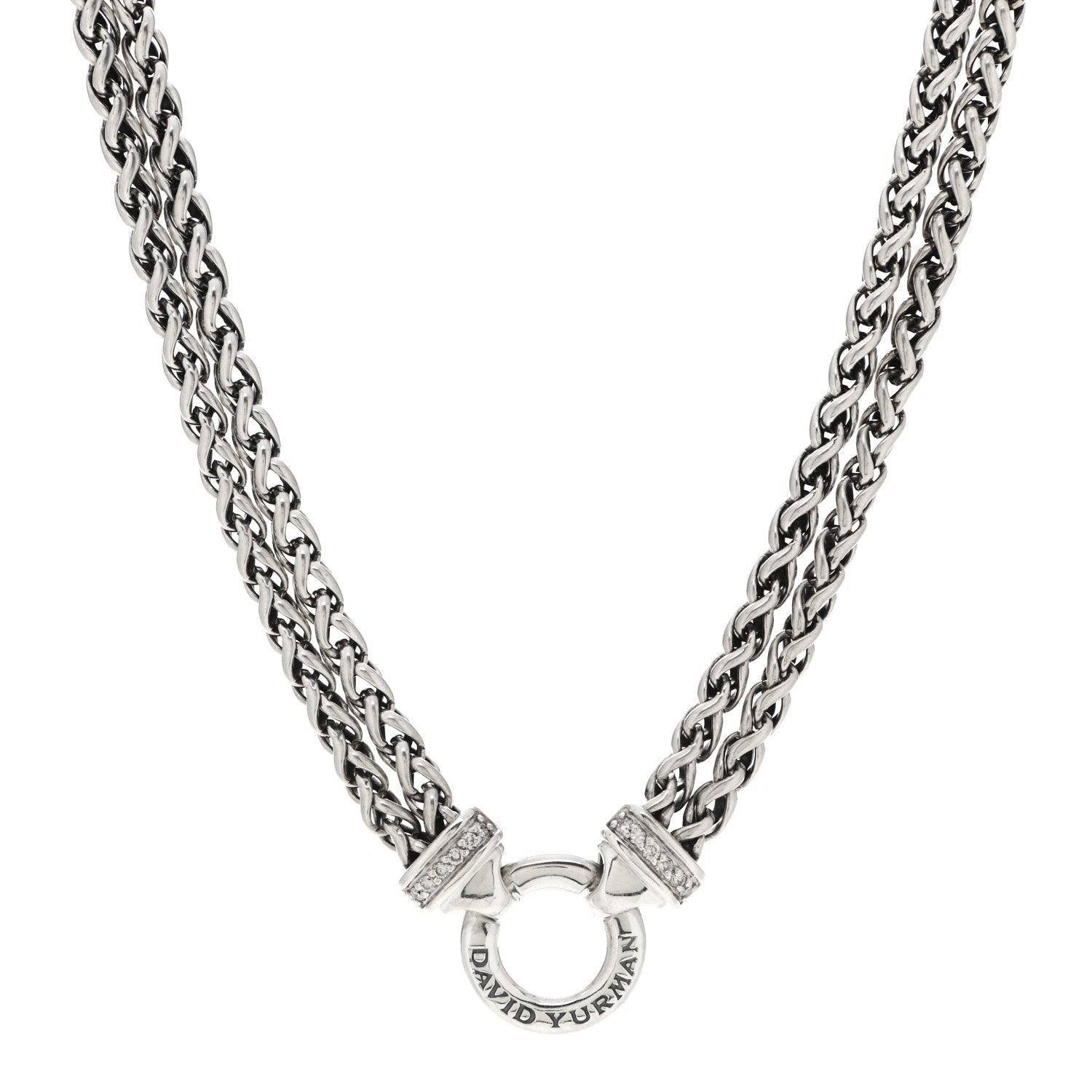 David Yurman Sterling Silver Diamond 18mm Double Wheat Chain Necklace 1 of 4