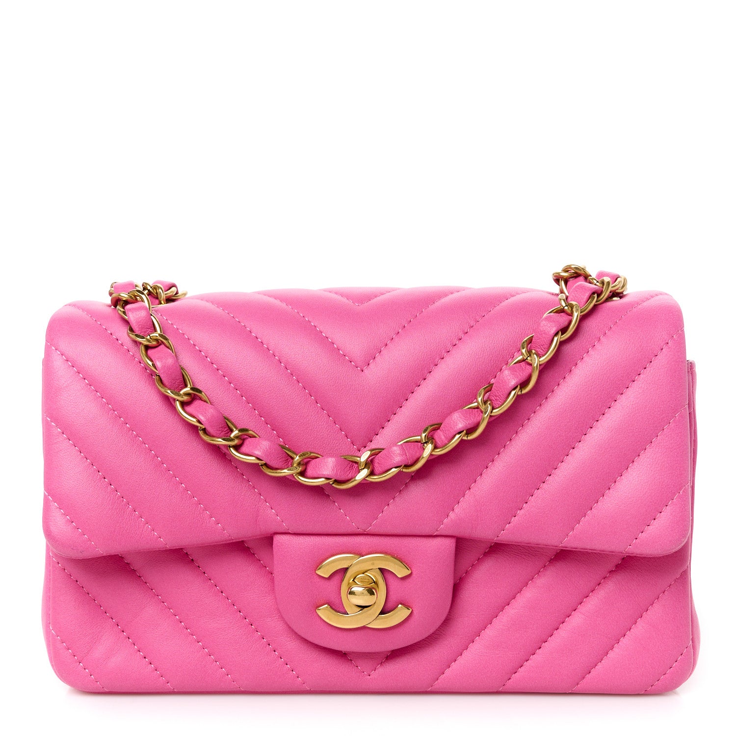 Chanel Lambskin Chevron Quilted Mini Rectangular Flap Pink 1 of 11