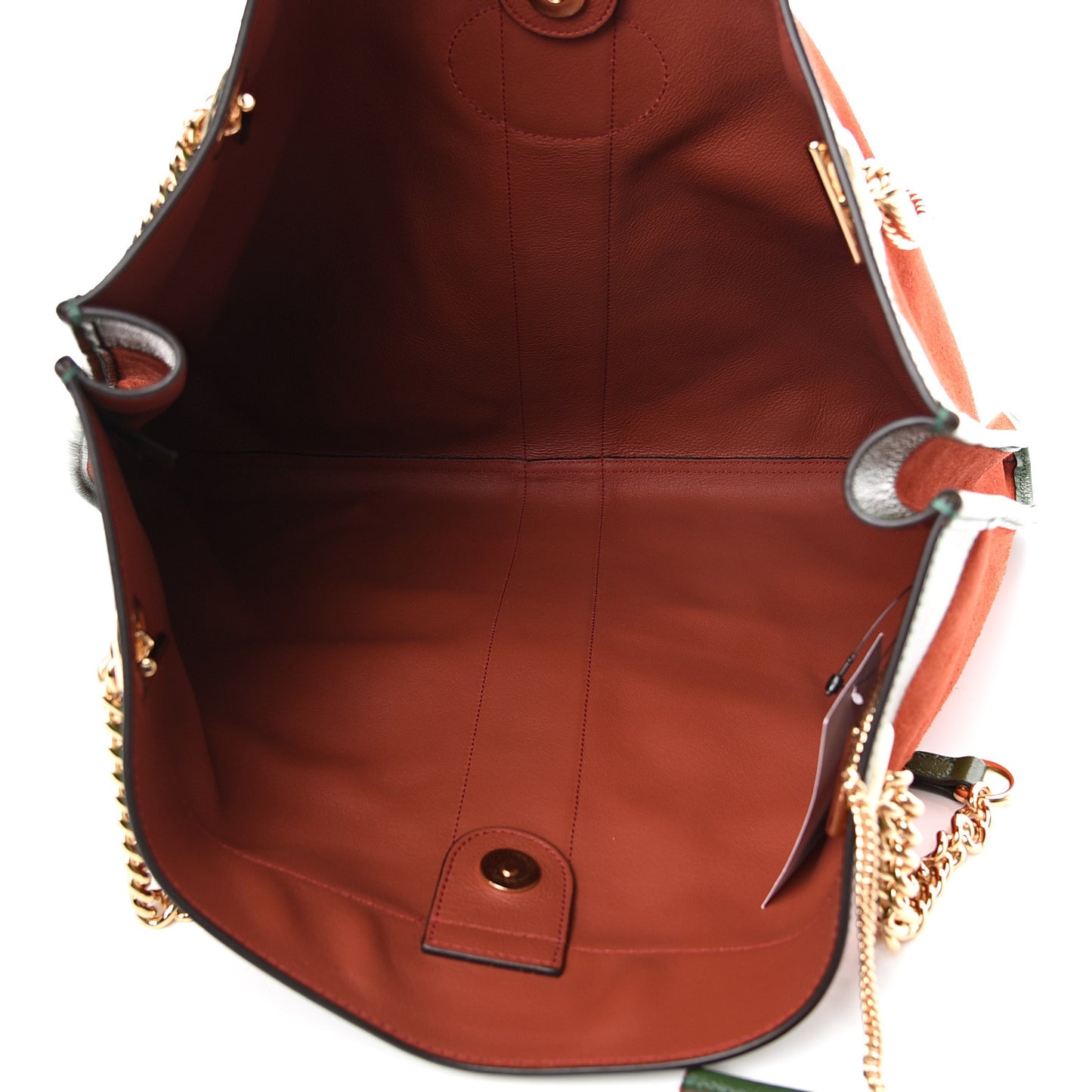 Suede Calfskin Large Rajah Chain Tote Brown Green