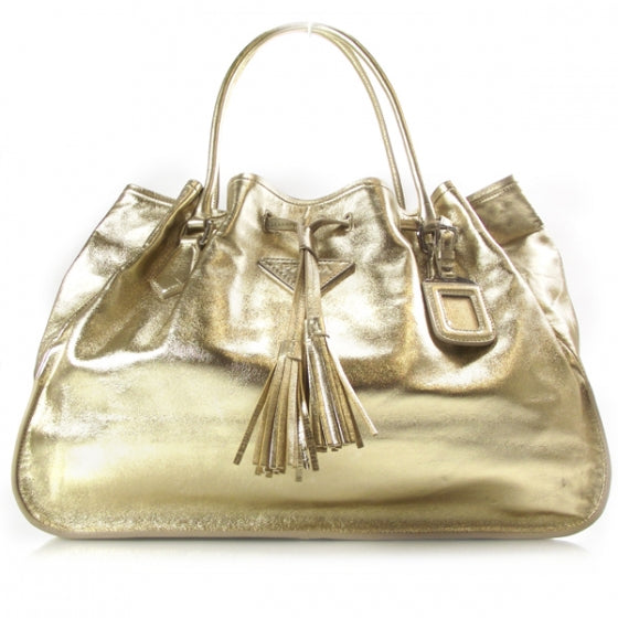 Nappa Leather Drawstring Tote Platino